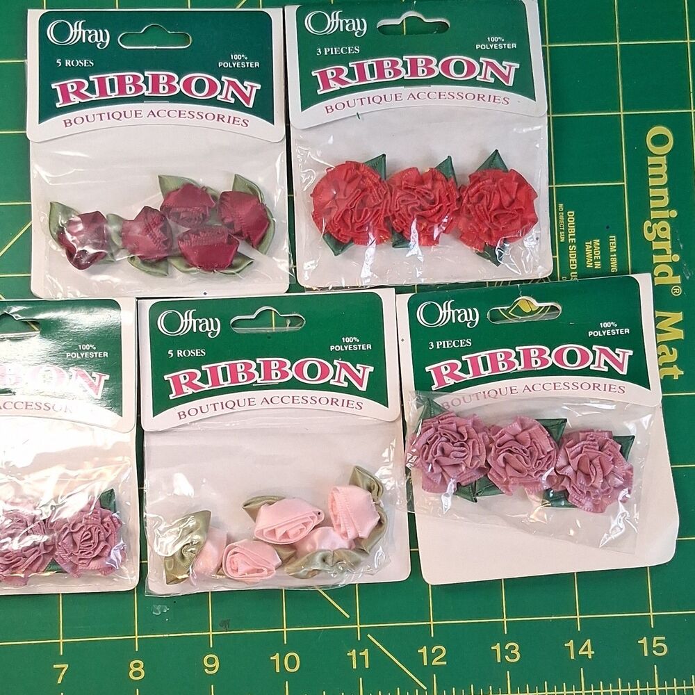 5 Offray Ribbon Flower Embellishments Polyester Rosy Mauve Red Pink Burgundy